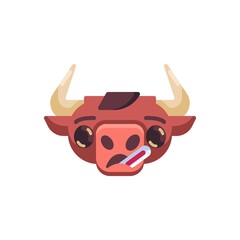 Sick Bull emoji flat icon, vector sign, Horned Ox with thermometer colorful pictogram isolated on white. Symbol, logo illustration. Flat style design