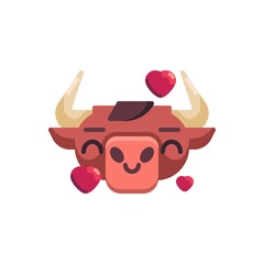 Bull with hearts emoji flat icon, vector sign, Love Ox emotion colorful pictogram isolated on white. Symbol, logo illustration. Flat style design