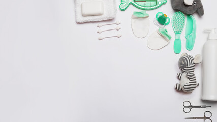Baby care items on white background. isolated