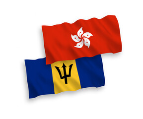 Flags of Barbados and Hong Kong on a white background