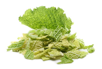 Chopped savoy cabbage (Brassica Oleracea) isolated on white background