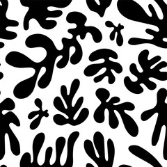 Seamless pattern with black trendy doodle abstract organic shapes 