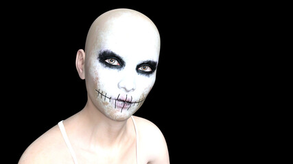 Woman with scary ghost makeup face dark halloween concept