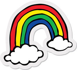 Sticker of Rainbow with clouds , vector illustration