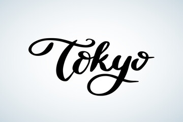 Tokyo, Japan. Capital city typography lettering design. Hand drawn brush calligraphy, text for greeting card, t-shirt, post card, poster. Vector.