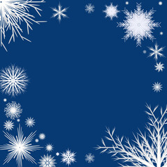 Fototapeta na wymiar white snowflakes on a blue background, pattern