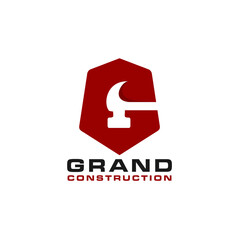 Letter G logo icon, combination with hammer icon