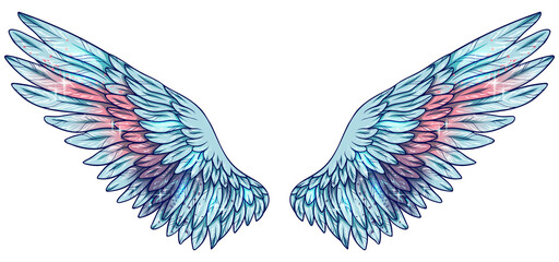 Beautiful magic gradient blue pink angel wings, vector
