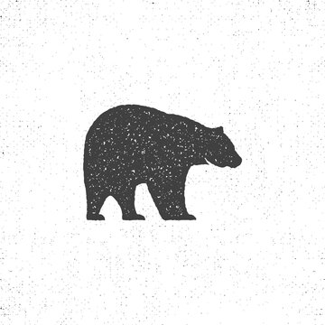 Vintage bear mascot, symbol or icon in rough silhouette style, monochrome design. Can be used for T-shirts print, labels, badges, stickers, logotypes. illustration.