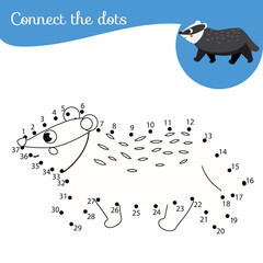 Connect the dots. Dot to dot by numbers activity for kids and toddlers. Children educational game. Cartoon badger