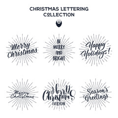 Set of Christmas , New Year 2017 lettering, wishes, sayings and vintage labels. Season's greetings calligraphy. Holiday typography design. isolated. Letters composition with sun bursts, beard