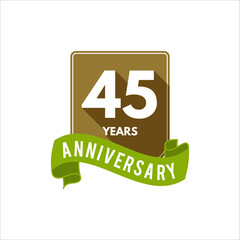 45 years Anniversary badge, sign and emblem with ribbon and typography elements. Flat design with shadow. Easy to edit and use your number, text. illustration isolate on white background