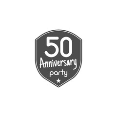 50 years Anniversary badge, sign and emblem with ribbon and typography elements. Flat design with shadow. illustration isolate on white background