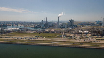 Smoke form industrial buildings at Rotterdam harbor