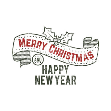 Merry Christmas and happy New Year typography wish sign. illustration of calligraphy label. Use for holiday photo overlays, tee designs,  card so on.