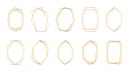 Gold geometric frames. Set of golden frames or borders for wedding invitations. Luxury abstract design elements for marriage invitations in art deco style. Vector.