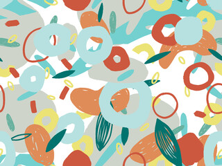 Geometric Vector pattern with black and white. Form a triangle, a line, a circle. Hipster fashion Memphis style. Retro Memphis 80s or 90s style fashion abstract background seamless pattern.