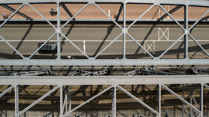 Railway bridge of steel of Zutphen in the Netherlands, topdown view