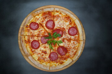 pizza on a board