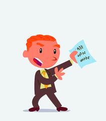 cartoon character of businessman arguing effusively with document in hand.