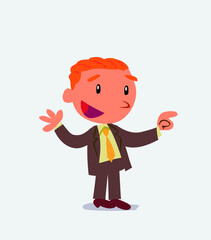  cartoon character of businessman smiling while pointing