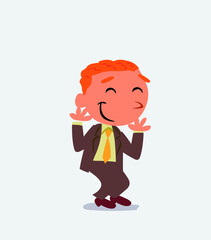 cartoon character of businessman shrinks somewhat shy.