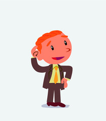 Thoughtful cartoon character of businessman scratching his head.