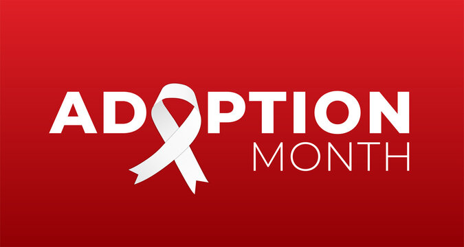 Red Adoption Month Background Illustration with White Ribbon