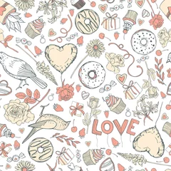 Tuinposter  Vector  pattern  with flowers and sweets. © rraya