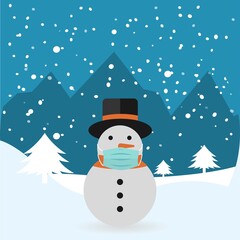 Snowman wearing a medical mask, conceptual vector