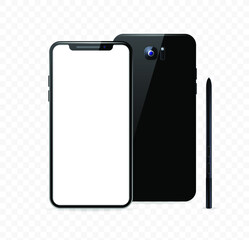 Realistic Smartphone , Black Color . Front View . Isolated Vector Elements
