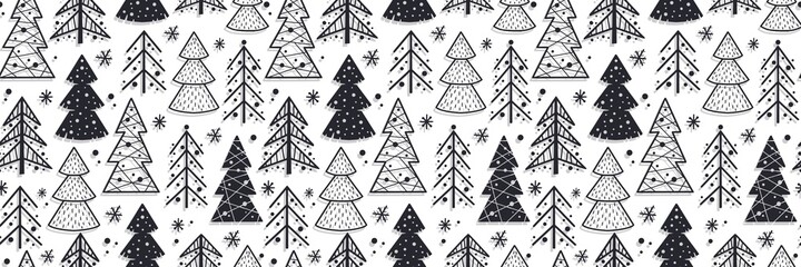 Obraz premium Colored seamless pattern wallpaper with christmas forest silhouette for the new year holiday. Winter illustration of spruce tree for december design