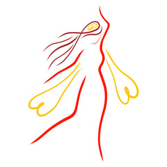 slender pretty lady with heart-shaped wings, dance or sport