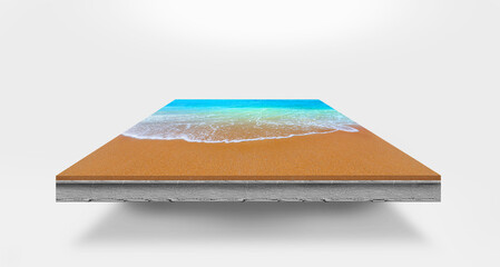 Cross section image of sand beach on concrete floor.