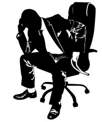 Silhouette of a man in a business suit sitting on an armchair