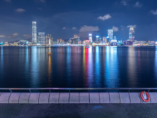 Night scenery of Victoria harbor of Hong Kong city