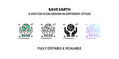 Fototapeta premium Save Earth Vector illustration icons in different styles