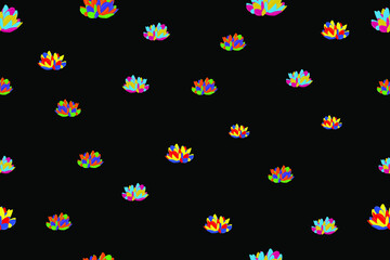 seamless, bright floral pattern on a black background