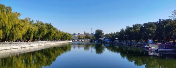 Sunny October day in Beijing over the river besides Forbidden Palace