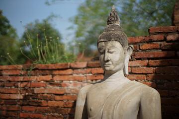 Fototapeta premium Limestone Buddhist state at Wat Yai Chai Mongkhon, Ayutthaya Thailand.
