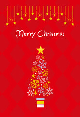 雪の結晶のクリスマスツリーのクリスマスカード／グリーティングカード／メッセージカード／ポストカード／赤　Christmas tree greeting card background
