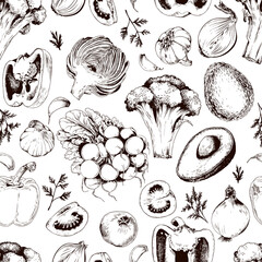 Seamless pattern with farm fresh vegetables.