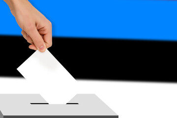 hand drops the ballot election against the background of the flag, concept of state elections, referendum