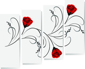 Ornament with red roses, modern design.