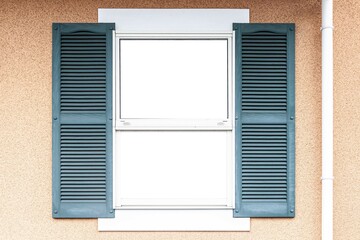 European vintage wooden window frame and stone wall