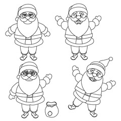 Vector set of Santa Claus for coloring. Coloring book on a white isolated background.