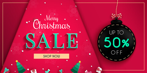 Christmas sales banner design.with cold weather in the winter season. and white snowflakes. and for online shopping discount promotion.and web banner.and used as illustration or background.