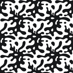 Ink stain seamless pattern. Splashing pattern. Black and white abstract background with inkblots. Vector illustration. Trendy repeating texture. Simple ornament. Modern design textile, paper, cloth.