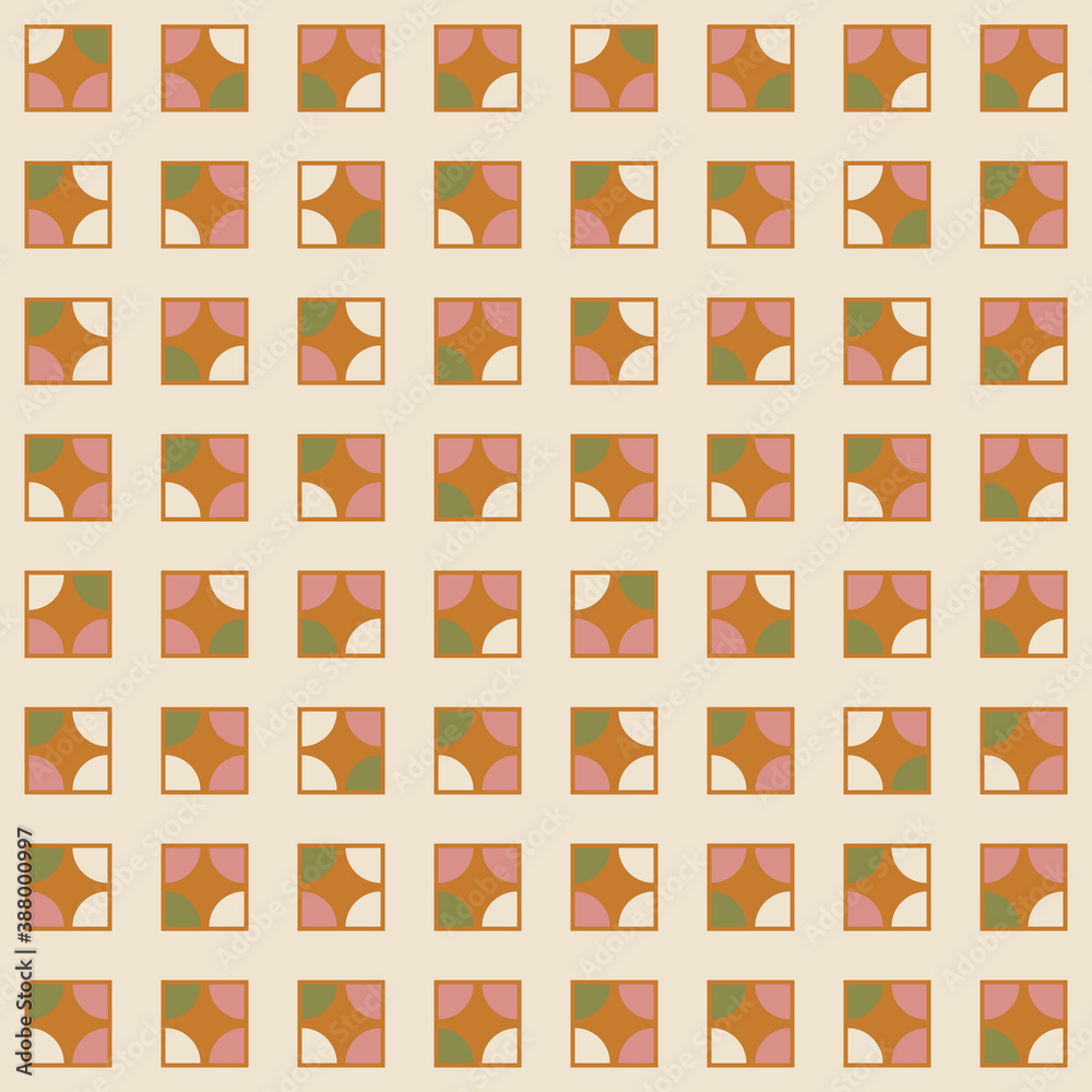 Poster Geometric seamless pattern. Vector background with simple shapes like semi cirles and squares in neutral muted pastel colors.