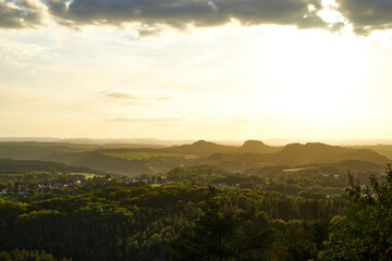View over "Elbsandstein Mountains" at Sunset in East Germany.